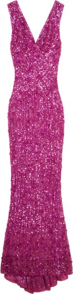Elie Saab V Neck Sequin and Raw Chiffon Gown - Lyst