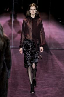 Gucci Fall 2012 Black Wrap Front Skirt with Velvet Floral Embellishments  - Lyst
