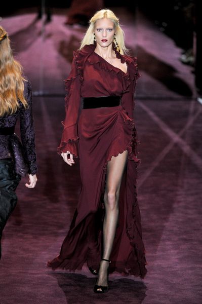 Gucci Fall 2012 Burgundy Evening Dress with Ruffles and Asymmetrical High Slit  in Purple - Lyst