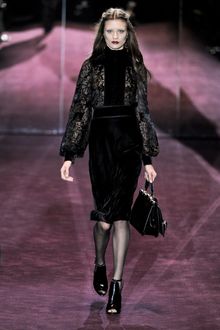 Gucci Fall 2012 Black See-Through Blouse with Pre-Raphaelite Sleeves, High Velvet Collar in Floral Print  - Lyst
