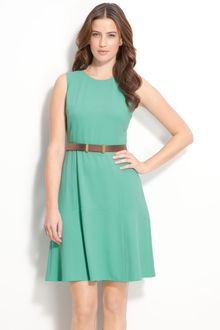 Calvin Klein Belted Dress with Flare Skirt - Lyst