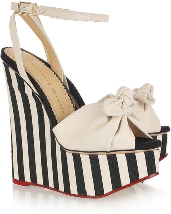 Charlotte Olympia Meredith Striped Canvas Wedge Sandals - Lyst