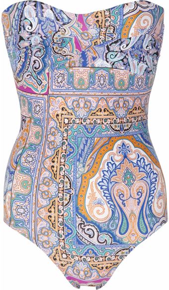 Etro Printed Bandeau Swimsuit - Lyst