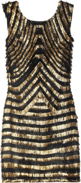 Gucci Metallic-striped Fringed Leather Dress - Lyst