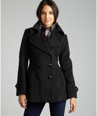  Charcoal Wool Blend Peacoat with Scarf 