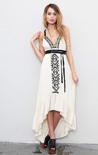 Twelfth Street By Cynthia Vincent Embroidered Leather Strap Cascade Dress in Beige (cream) - Lyst