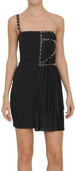  One-shoulder Pleated Dress with Studs 