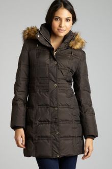 London Fog Brown Quilted Faux Fur Hooded Down Coat - Lyst