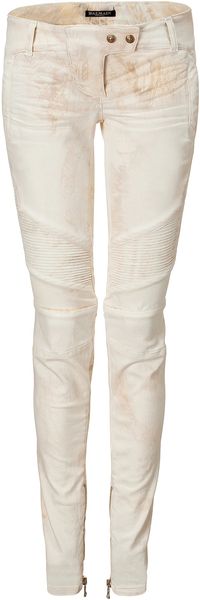 Balmain White TieDye Low Rise Jeans in Beige (white) - Lyst