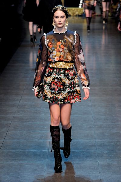 Dolce & Gabbana Fall 2012 HighWaisted ALine Heavily Embroidered Short Skirt with Golden Belt in Multicolor - Lyst