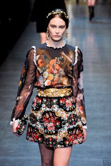Dolce & Gabbana Fall 2012 Cherubic Mural Printed Blouse with See-Through Black Sleeves in Floral Motifs - Lyst