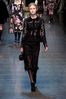 Dolce & Gabbana Fall 2012 Mid-Length Laced Black Skirt  - Lyst