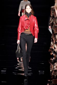Etro Fall 2012 Short Red  Asymmetrical Leather Jacket with Ruffled Lepel - Lyst