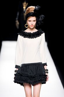 Moschino Fall 2012 Mini Dress with Short Black Ruffled Skirt and White Long Sleeve Bodice  - Lyst