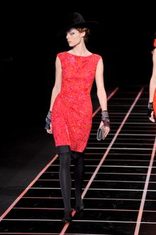 Giorgio Armani Fall 2012 Red & Orange Sleeveless Sequin Mini Dress With Black Hemline  - Lyst
