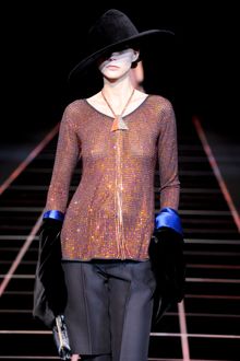 Giorgio Armani Fall 2012 Orange Sequin Top With Black Bell Sleeves & Blue Cuffs - Lyst