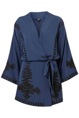Topshop Navy Embroidered Kimono