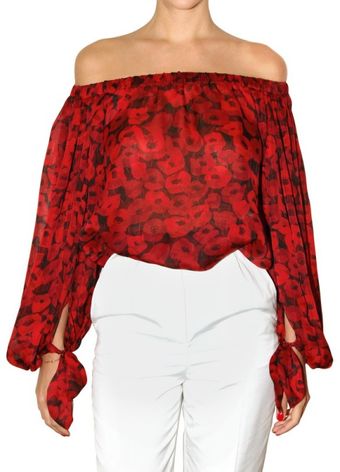 Yves Saint Laurent Poppy Printed Silk Muslin Shirt - Lyst