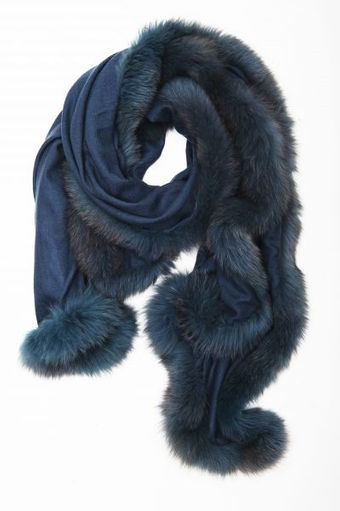 Hayley Menzies Chelsea Lightweight Cashmere and Fur Petrol Scarf - Lyst
