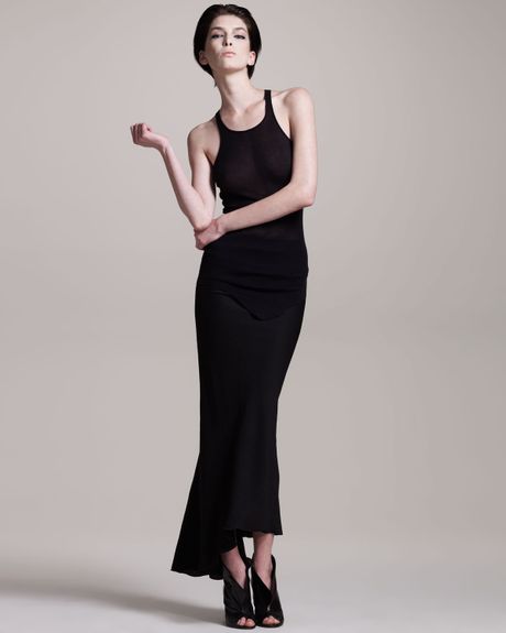 Rick Owens Silkblend Fishtail Maxi Skirt in Black - Lyst