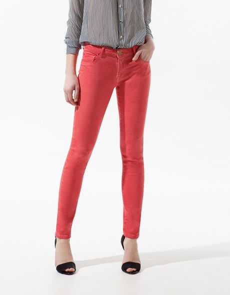 Zara Slim Pop Fabric Trousers in Red - Lyst