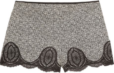 Anna Sui Floralprint Silkcrepe and Lace Shorts in Gray (floral) - Lyst