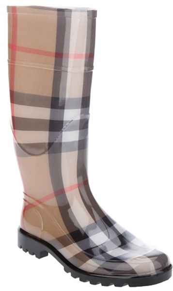 Burberry Checked Rubber Boot in Brown - Lyst