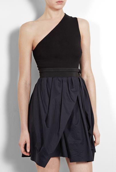Carven Navy And Black One Shoulder Jersey And Cotton Dress in Blue (navy) - Lyst
