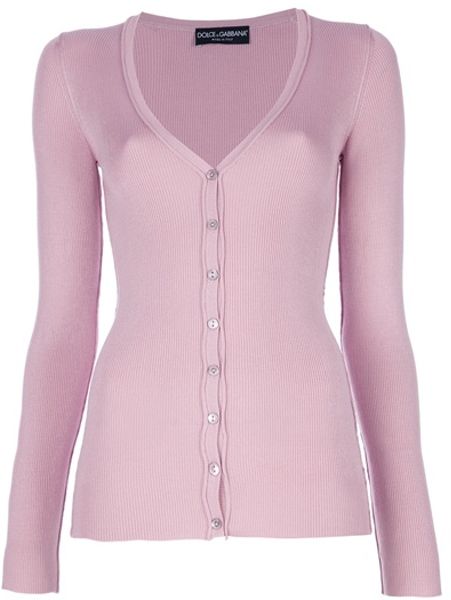 Dolce & Gabbana Ribbed Cardigan in Pink - Lyst