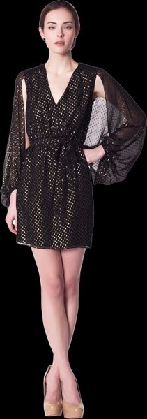 Erin Fetherston Cape Sleeve Wrap Dress in Black - Lyst