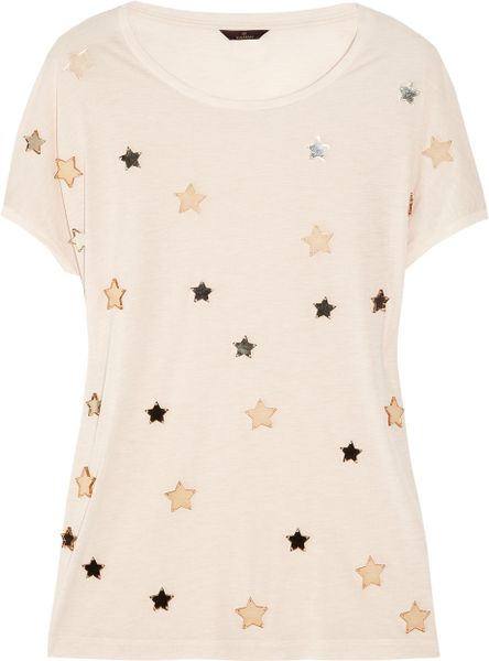 Mulberry Effie Starembellished Jersey Tshirt in Beige (transparent) - Lyst