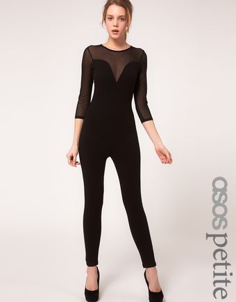 ASOS Collection Asos Petite Exclusive Mesh Unitard with 3/4 Sleeves - Lyst