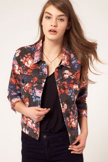 ASOS Collection Asos Cropped Denim Western Jacket in Floral Print - Lyst