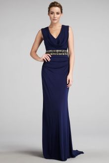 Badgley Mischka Beaded-belt Draped Gown - Lyst