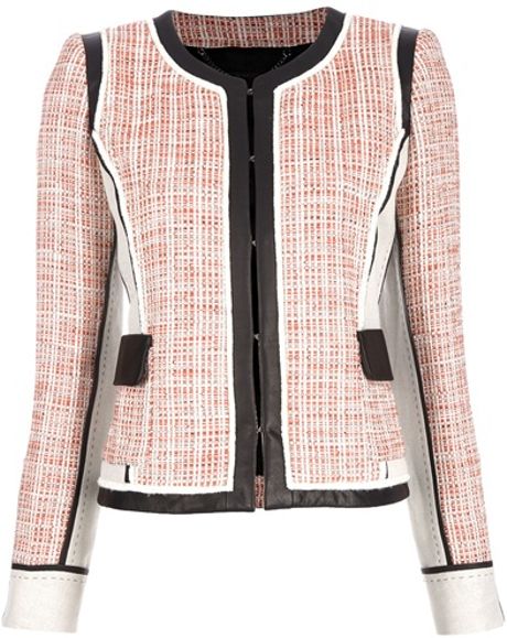 Barbara Bui Tweed and Leather Jacket in Pink (nude) - Lyst
