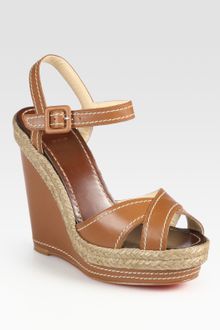 Christian Louboutin Leather Slingback Espadrille Wedge Sandals - Lyst