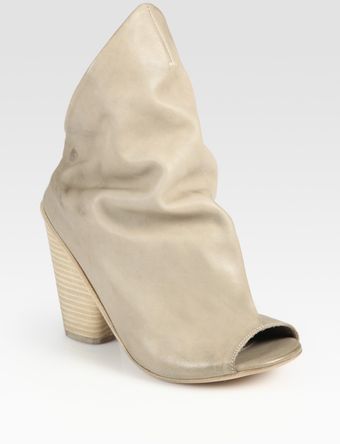  Aymmetrical Leather Peep Toe Ankle Boots 
