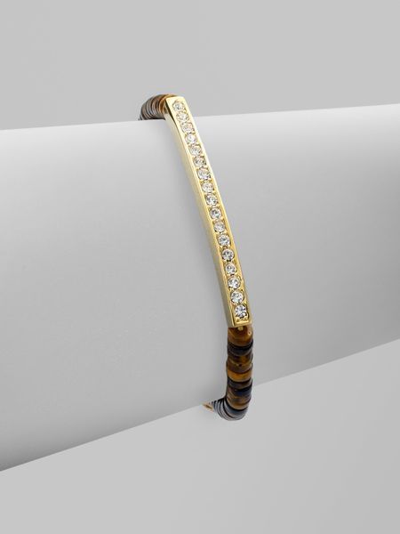 Michael Kors Stone Accented Bar & Textured Bead Stretch Bracelet in Gold - Lyst
