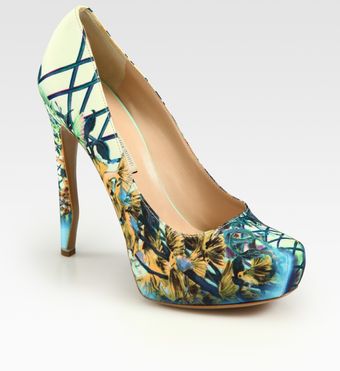 Nicholas Kirkwood Tropical Bird-print Satin Platform Pumps - Lyst