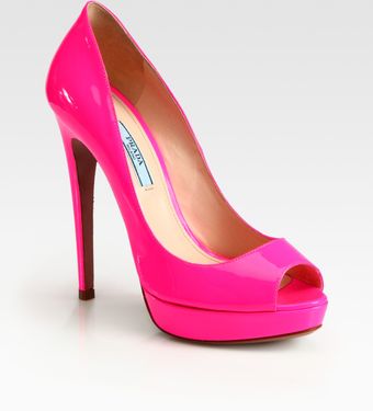Prada Patent Leather Peep Toe Pumps - Lyst