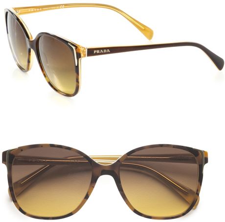 Prada Metal Accented Square Plastic Sunglasses in Brown (tortoise) - Lyst