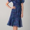 Zac Posen Short Sleeve Floral Dress in Blue (midnight) - Lyst