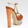 Brian Atwood Snakeskin Colorblock Tstrap Platform Sandals in Brown - Lyst