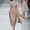 Dior Fall 2012 Leather Inset Sheer Hem Skirt  in Beige (grey, natural) - Lyst