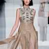 Dior Fall 2012 Leather Inset Sheer Hem Skirt  in Beige (grey, natural) - Lyst