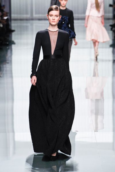 Dior Fall 2012 Long Black Evening Gown with Deep SeeThrough Cutout Decolletage and Heavily Embroidered Skirt  in Black - Lyst