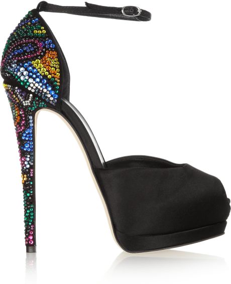 Giuseppe Zanotti Swarovski Crystalembellished Satin Pumps in Black (multicolored) - Lyst