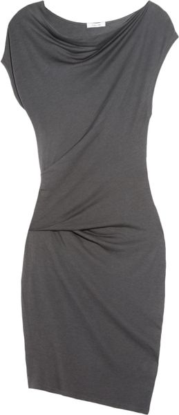 Helmut Lang Ruched Asymmetric Jersey Dress in Gray (slate) - Lyst