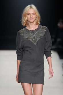 Isabel Marant Fall 2012 Gray Mini Dress With Long Sleeves & Embellished Neckline - Lyst