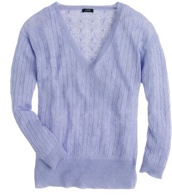  Linen V-neck Cable-knit Sweater 